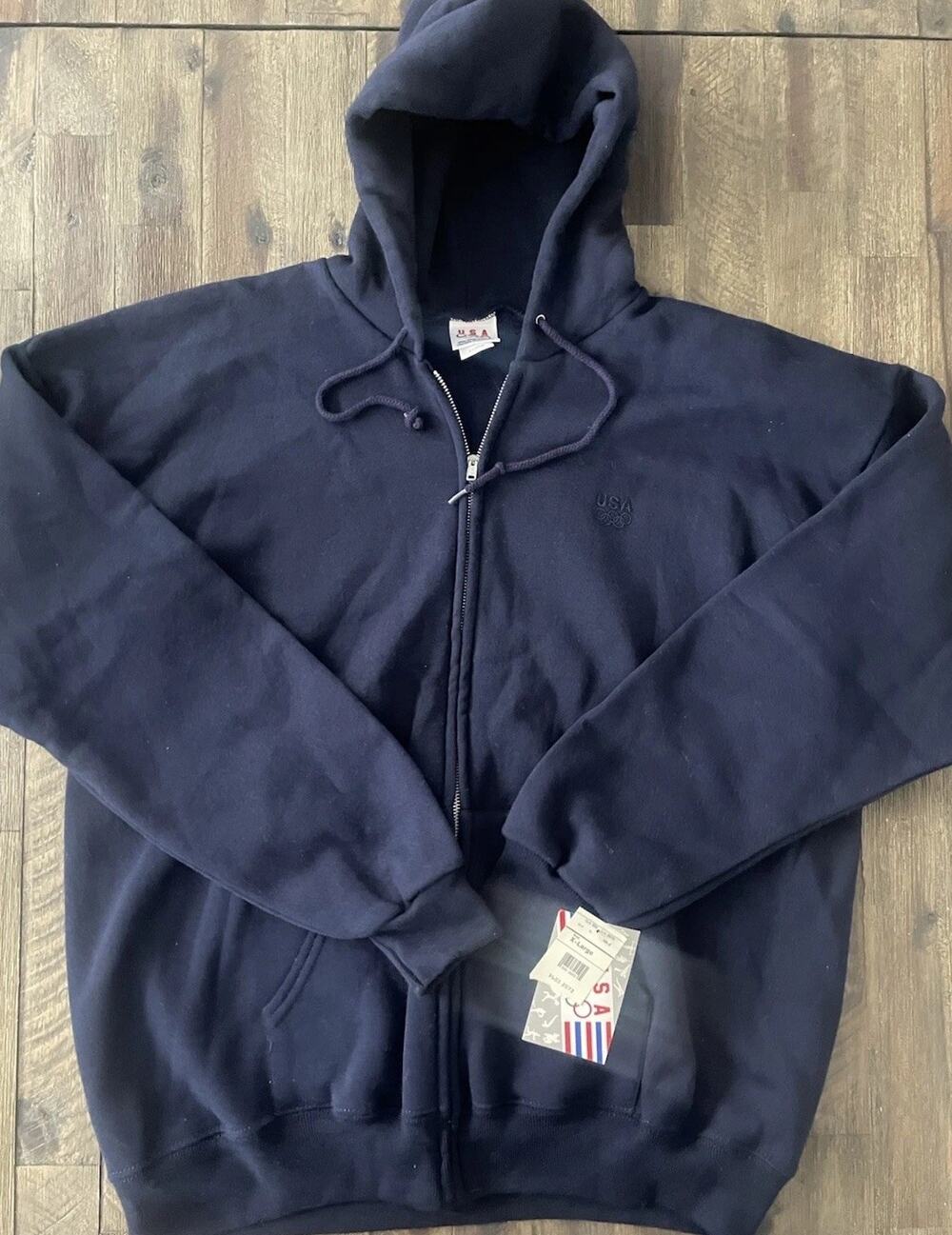 Vintage JCPenney USA Olympics Navy Blue Full Zip Hoodie Made USA XL NEW